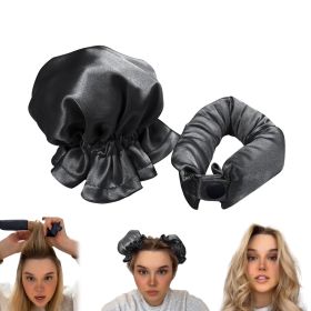 New Heatless Curl Stick With Cloth Cover Cute Ball Head Hair Curler Headband Hair Rollers Wave Form Curling Rod Hair Style Tools Gadgets (Color: Black)