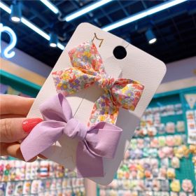 Fresh Floral Bow Barrettes Children's Macaron Color Press Hair Clip Accessories (Color: Purple)