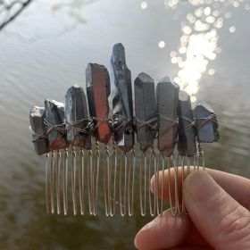 Natural Crystal Bridal Silver Line 20-tooth Hair Comb (Color: Grey)