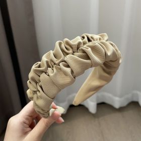 Vintage Pleated Wide Edge Hair Band (Color: Khaki)