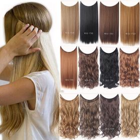 Fish Line Natural Fiber Hairpiece Hair Extension Long Women Curly Straight Wig (Color: 03)