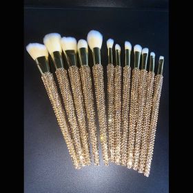 Diamond 12 Gems Makeup Beauty Tool Loose Powder Brush Repairing Concealer Brush (Color: Champagne)