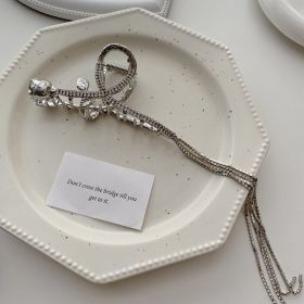 Tassel Chain Metal Hair Grab Plate Clip (Color: Silver)