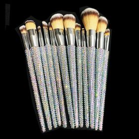 Diamond 12 Gems Makeup Beauty Tool Loose Powder Brush Repairing Concealer Brush (Color: Silver)