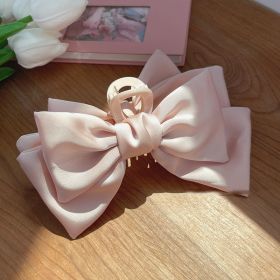 Plain Color XL Bow Ribbon Hair Claw (Color: Pink)